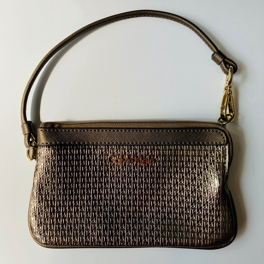 Calvin Klein Wristlet Clutch, Gold and Silver, Like New